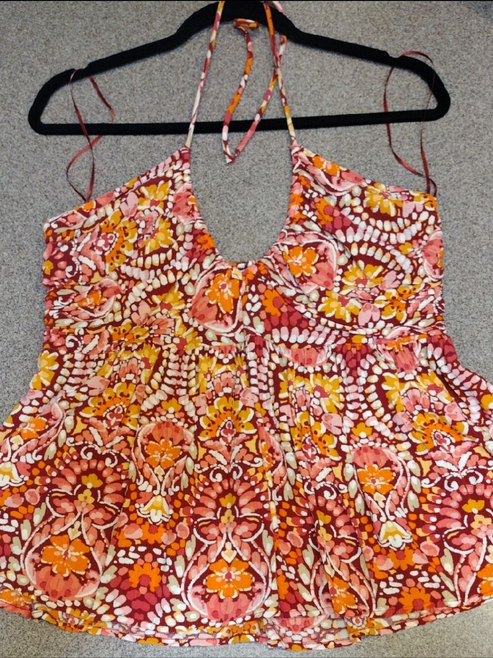 Old Navy Red Pink Orange Floral Halter Tank Top